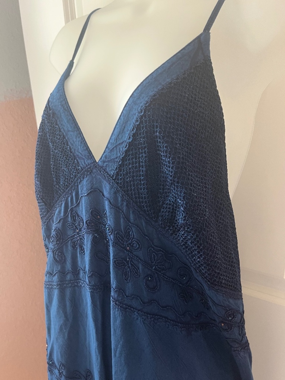 NWT Pyramid Collection Blue Midi Dress Boho Fairy Peasant Embroidery Lace XL - Picture 3 of 9